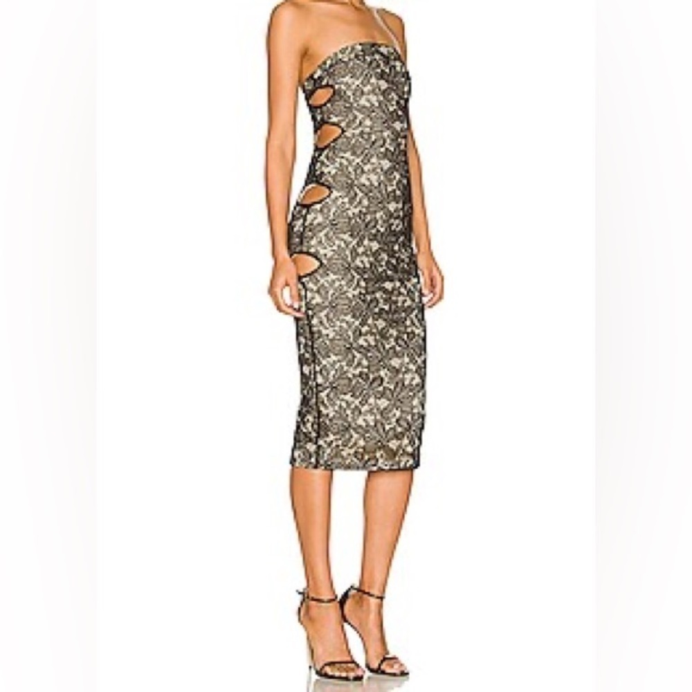 NBD/ Revolve/ Black and Nude Lace Strappless Bodycon Dress